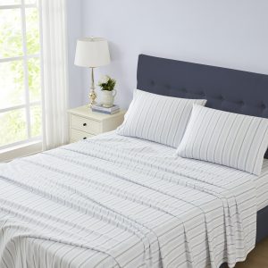 Brampton Stripe Midnight Blue Flannelette Sheet Set by Laura Ashley